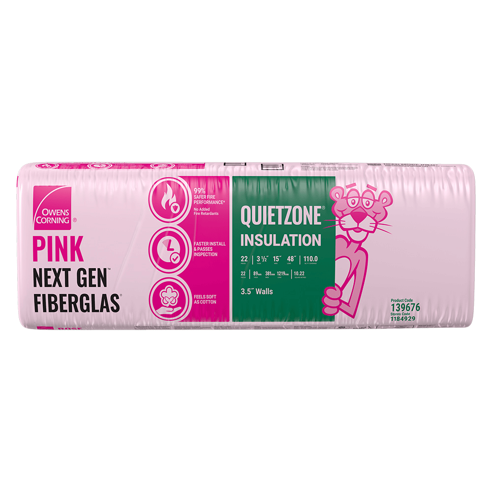 OWENS CORNING QUIETZONE 2X4 WOOD STUD 15 INCH EcoTouch PINK FIBERGLAS Acoustic Insulation 15-inch x 48-inch x 3.5-inch (110.0 sq.ft.)