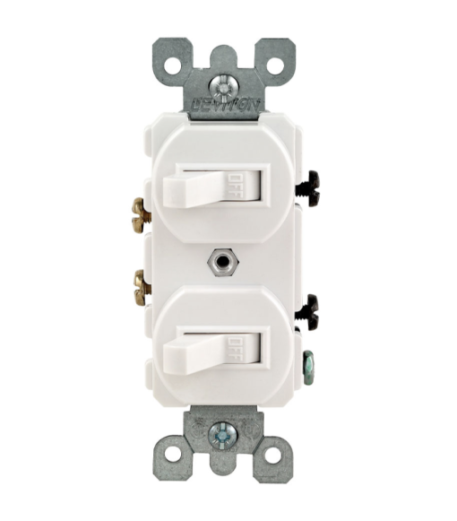 LEVITON 05224 WH COMBI 2SW DUP W-GRND SP 15A120-277VAC
